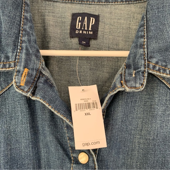 GAP Chambray Denim Snap Button Long Sleeve Dress - Picture 5 of 7